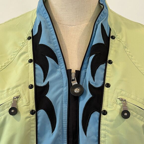 Jamie Sadock Golf Green Zip Front Jacket Petite Western Trim Multiple Pockets - Picture 5 of 9